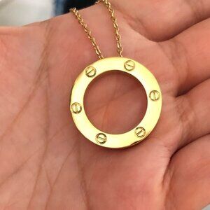Gold Circle Screw Pendant Necklace